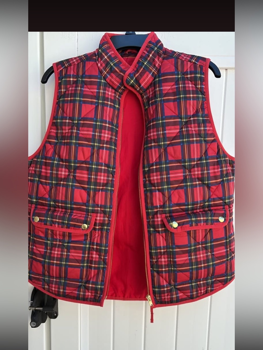 J. Crew Red Plaid Quilted Vest large